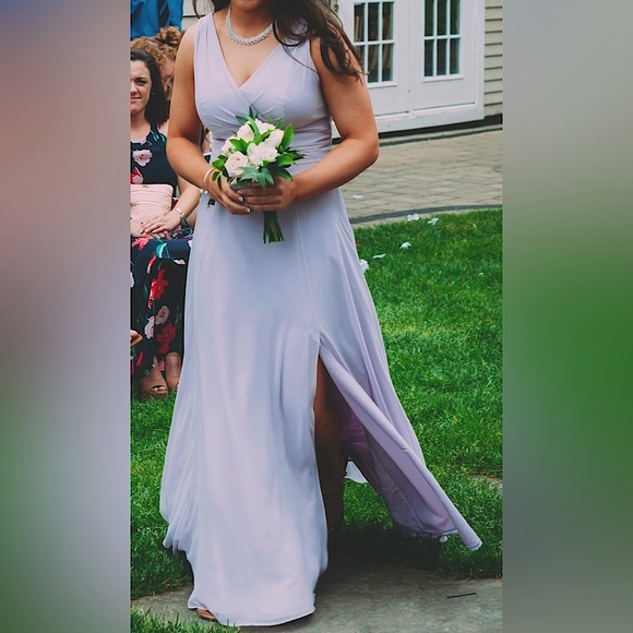 David’s Bridal Bridesmaid Gown Size 12 Iris F19831 Chiffon Suplice Tank Purple - Picture 9 of 9